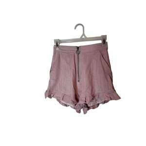 Princess Polly Shorts Womens 2 Beige Priyanka‎ Ruffle Hem O-Ring Zip Pockets